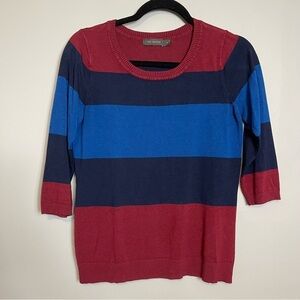 The Limited Scoop Neck Sweater Size Medium Red Blue Stripes Side Button Detail